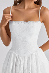 White Custom Lace + Cotton Broderie Anglaise Mini Dress