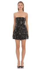 Embellished Strapless Mini Dress in Black