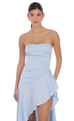 Satin High Low Maxi Dress in Light Blue