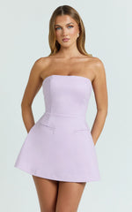 Benson Playsuit - Strapless Fit and Flare Playsuit in Lilac