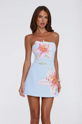 Soft Lily Strapless Mini Dress Blue