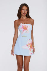 Soft Lily Strapless Mini Dress Blue