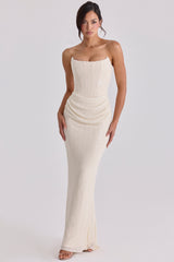 Ivory Beaded Embellished Strapless Bridal Gown