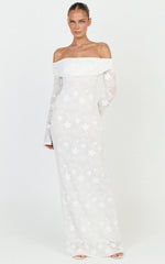 Aurelle Maxi Dress - Off Shoulder Floral Embroidered Dress in Ivory