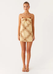 Naomi Criss Cross Mini Dress - Tidal Wave Print