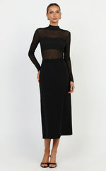 Willa Bodysuit - High Neck Sheer Bodysuit in Black