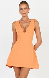 Karissa Mini Dress - V Neck Fit And Flare Dress in Orange