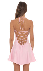 Fit and Flare Open back Mini Dress in Pink