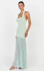 Barbara Maxi Dress - Halter Scoop Neck Contrast Georgette Dress in Sage