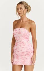 Electra Mini Dress - Strapless Bodycon Embellished Sequin Dress in Soft Pink