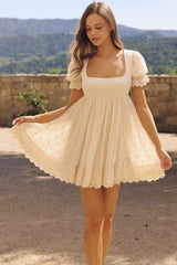 Ivory Satin + Broderie Anglaise Lace Regency Babydoll Mini Dress