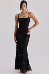 Black Hand Beaded Embellished Corset Maxi Dress - Limited Edition