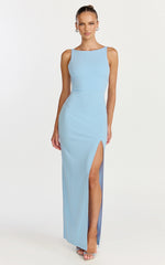 Indi Maxi Dress - Boat Neck Bodycon Dress in Light Blue