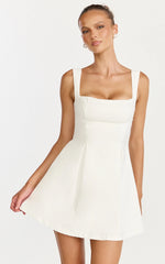 Ida Mini Dress - Wide Strap Straight Neck Bow Back Dress in White