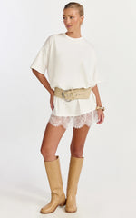 Rina Mini Dress - Mini Lace Trim Dress in Off White