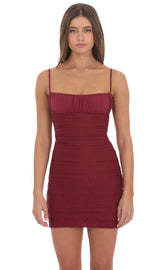Crinkle Bodycon Dress in Burgundy