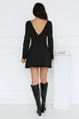 Polished Elegance Long Sleeve Mini Dress Black