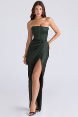 Emerald Satin Strapless Maxi Dress