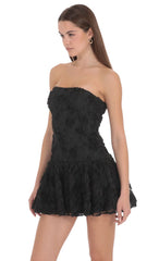 Strapless Rosette Mini Dress in Black
