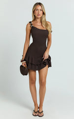 Tilly Mini Dress - Dropped Waist Tierred Dress in Chocolate