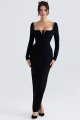 Black Crystal Embellished Maxi Dress