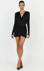Cosette Bodysuit - Long Sleeve Cowl Neck Bodysuit in Black