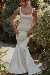 Ivory Satin Button Back Bridal Gown