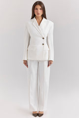 White Wide Leg High Waist Tailored Trousers