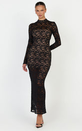 Emma Midi Dress - Long Sleeve Open Back Fitted Dress in Black