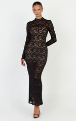 Emma Midi Dress - Long Sleeve Open Back Fitted Dress in Black