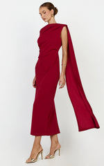 Visenta Midi Dress - Asymmetrical Sleeve Dress in Wine