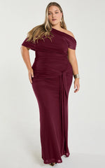 Nicolette Maxi Dress - Cape Sleeve Off Shoulder Dress in Wine