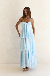 Know Your Heart Strapless Maxi Dress Blue