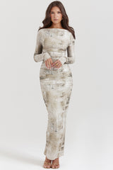 Pale Sage Print Maxi Dress