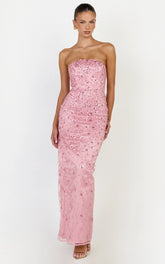 Leona Maxi Dress - Strapless Sequin Column Dress in Pink