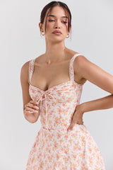 Peach Poppy Print Cotton Bustier Sundress