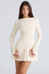 Vintage Cream Stretch Crepe Godet Mini Dress
