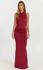 Lizzy Maxi Dress - Backless Ruched Bodycon Dress in Wine