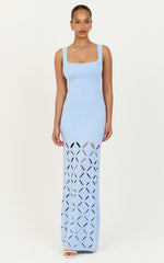 Sabrina Maxi Dress - Scoop Neck Laser Cut Dress in Blue