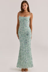 Jade Hand Beaded Embellished Corset Maxi Dress