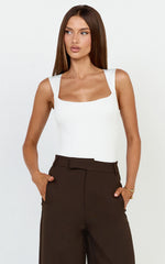 Nerine Bodysuit - Wide Strap Scoop Neck in White