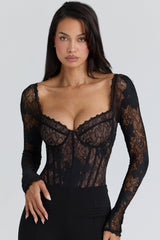 Black Lace Long Sleeve Bodysuit