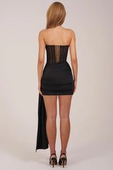 Bandeau Lace-Up Corset Mini Dress in Black