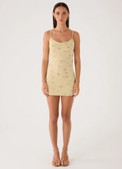 Levanna Beaded Sequin Mini Dress - Pale Olive