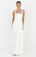Amaya Maxi Dress - Draped Sash Halter Dress in White