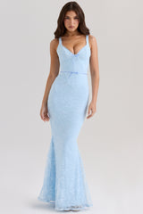 Blue Lace Godet Maxi Dress