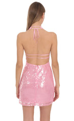 Sequin Halter Mini Dress in Pink