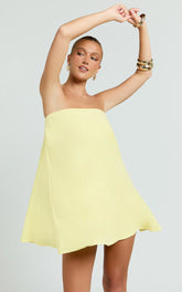 Emmie Mini Dress - Strapless Trapeze Mini Dress in Lemon