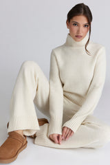 Ivory Merino Wool Roll Neck Sweater