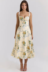 Lemon Vintage Ribbon Print Cotton Midi Dress